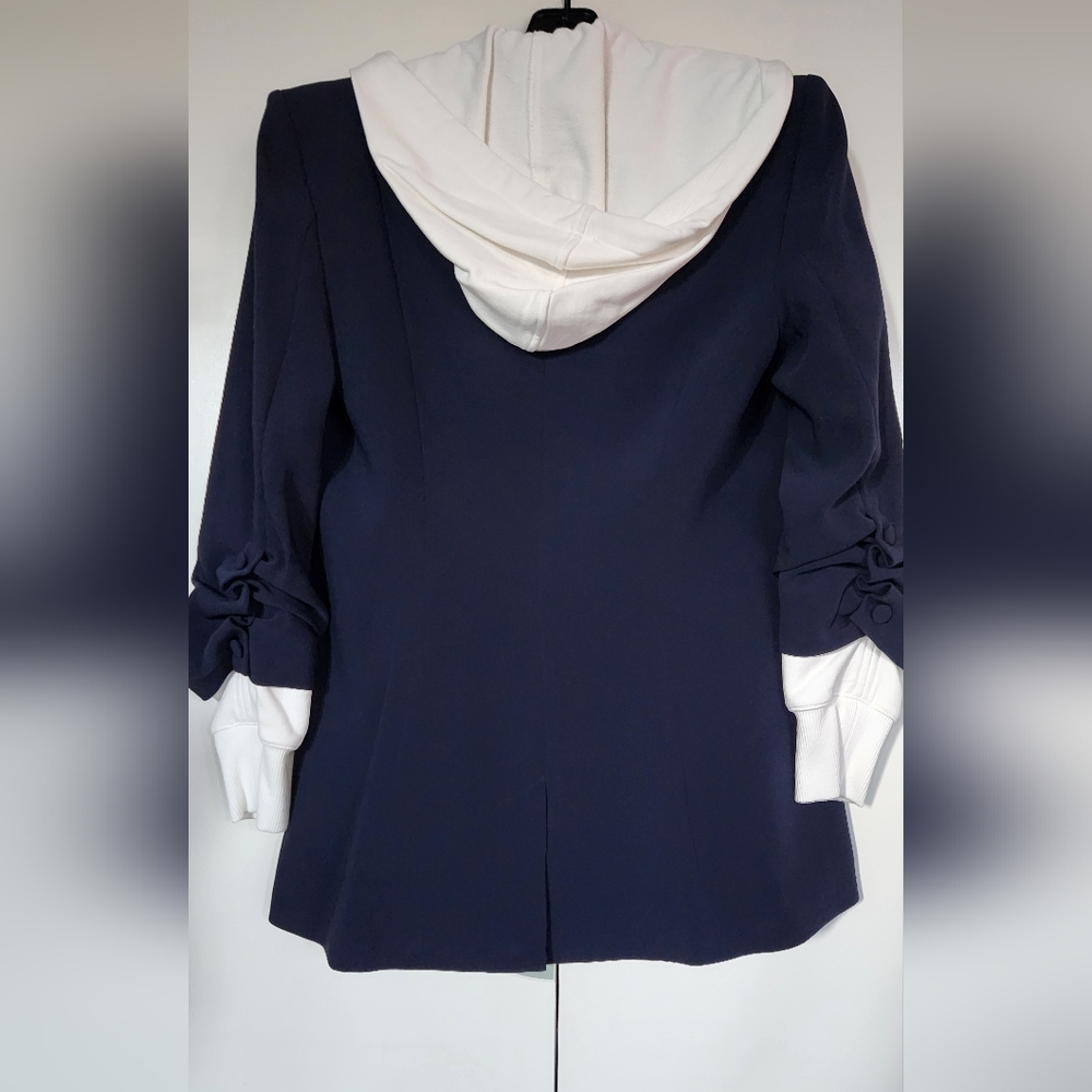 Cinq à Sept Dark Blue Blazer with White Hoodie Accent - Picture 2 of 3